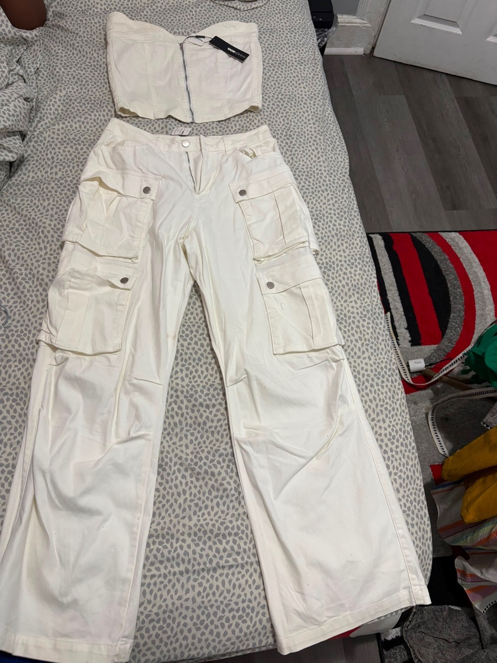 Fashion Nova Ivory Cargo Pantsuit with Strapless Corset